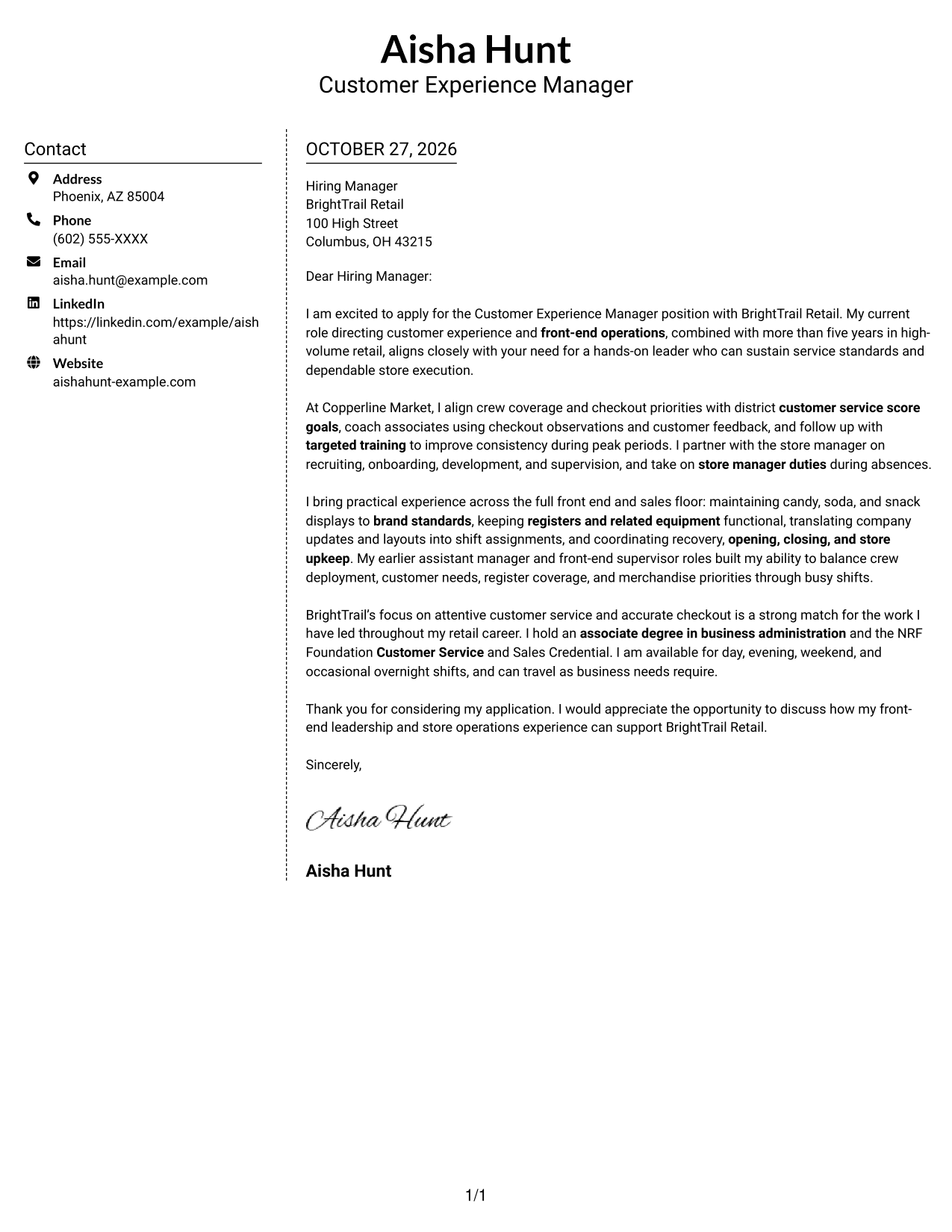 Cover letter example — page 1