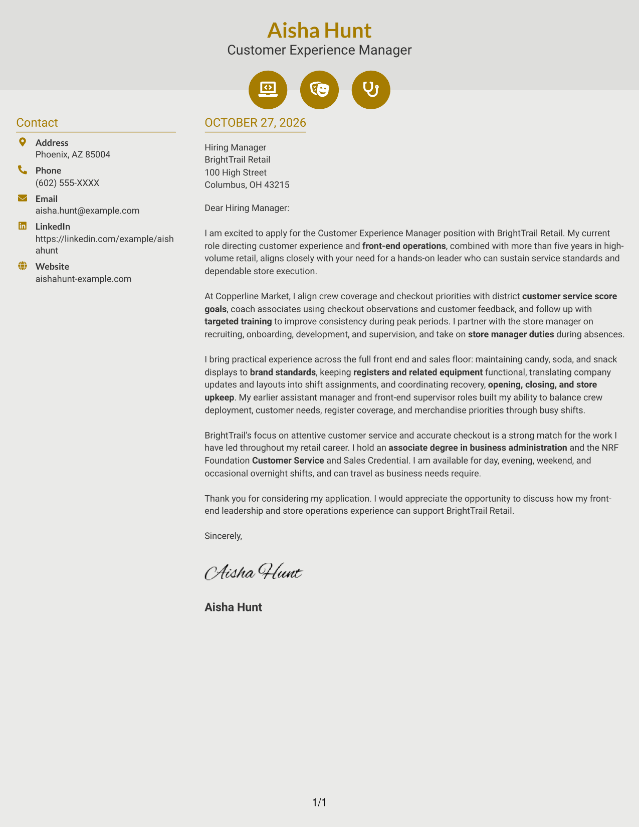 Cover letter example — page 1