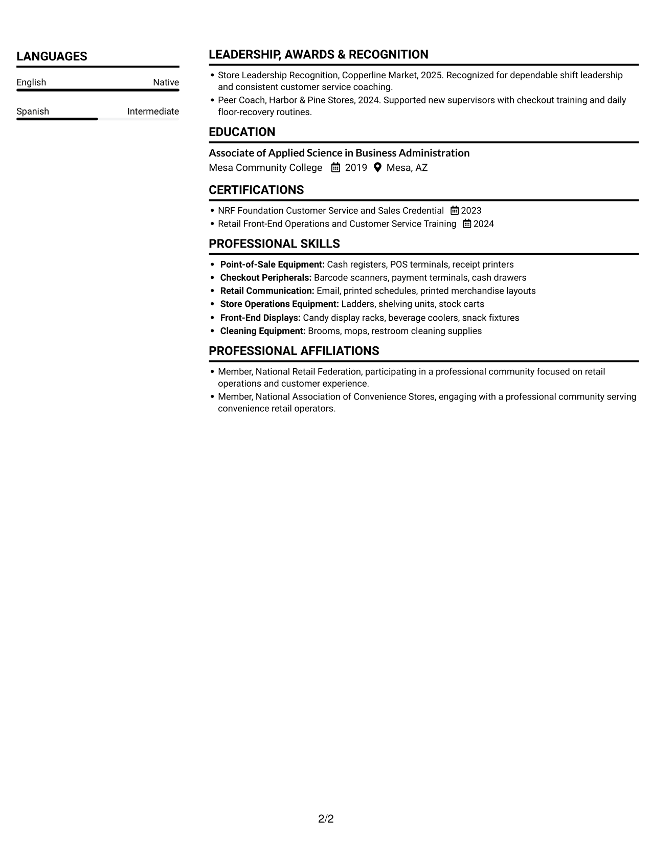 Resume example — page 2