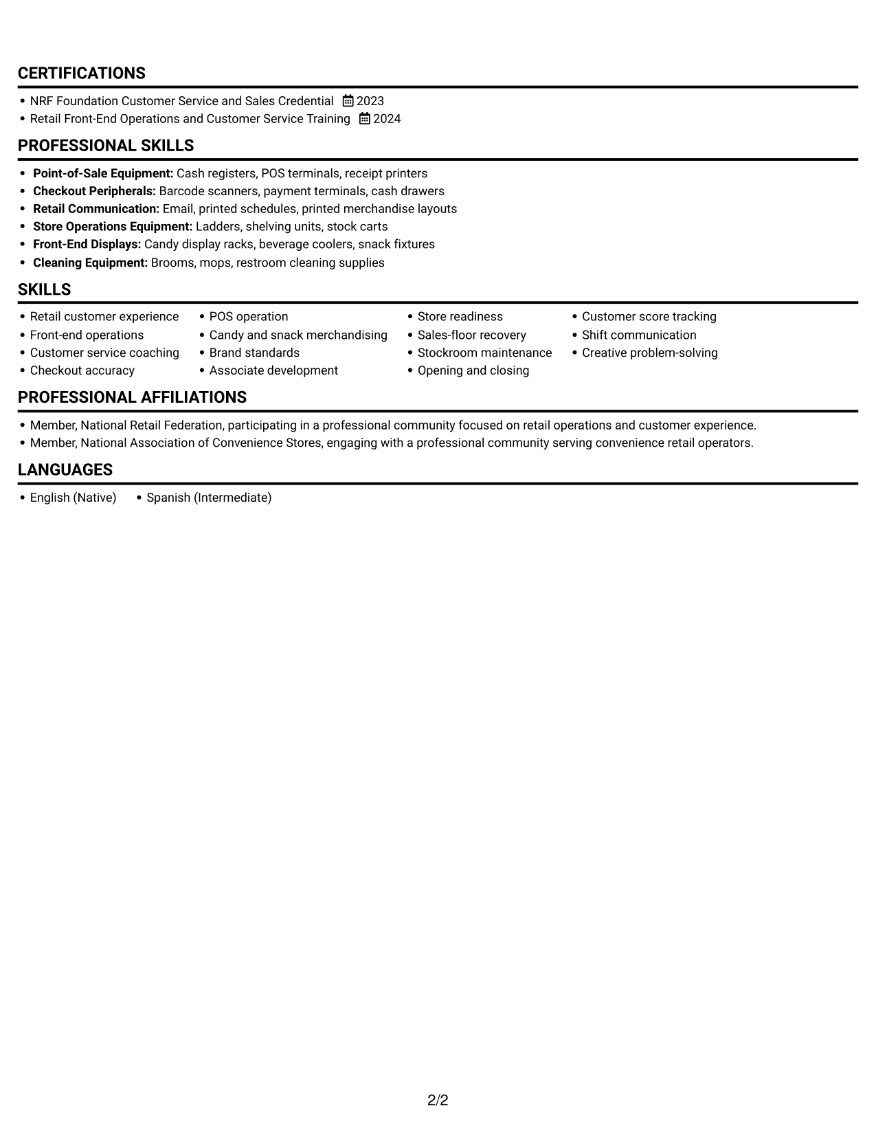 Resume example — page 2