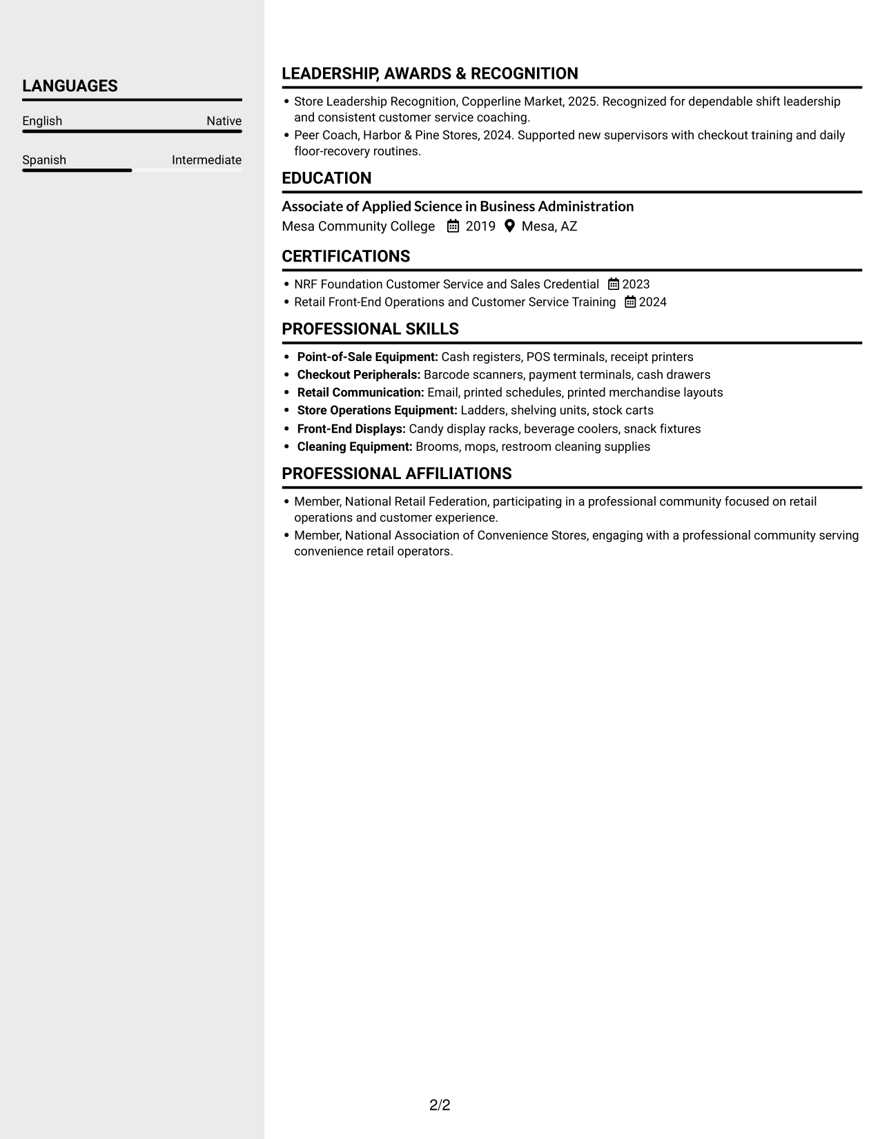 Resume example — page 2