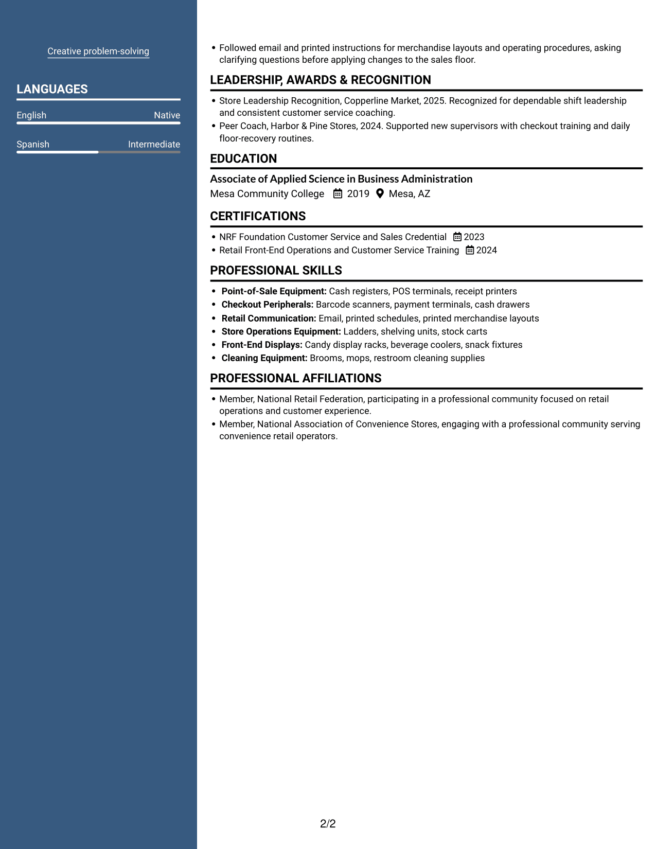 Resume example — page 2
