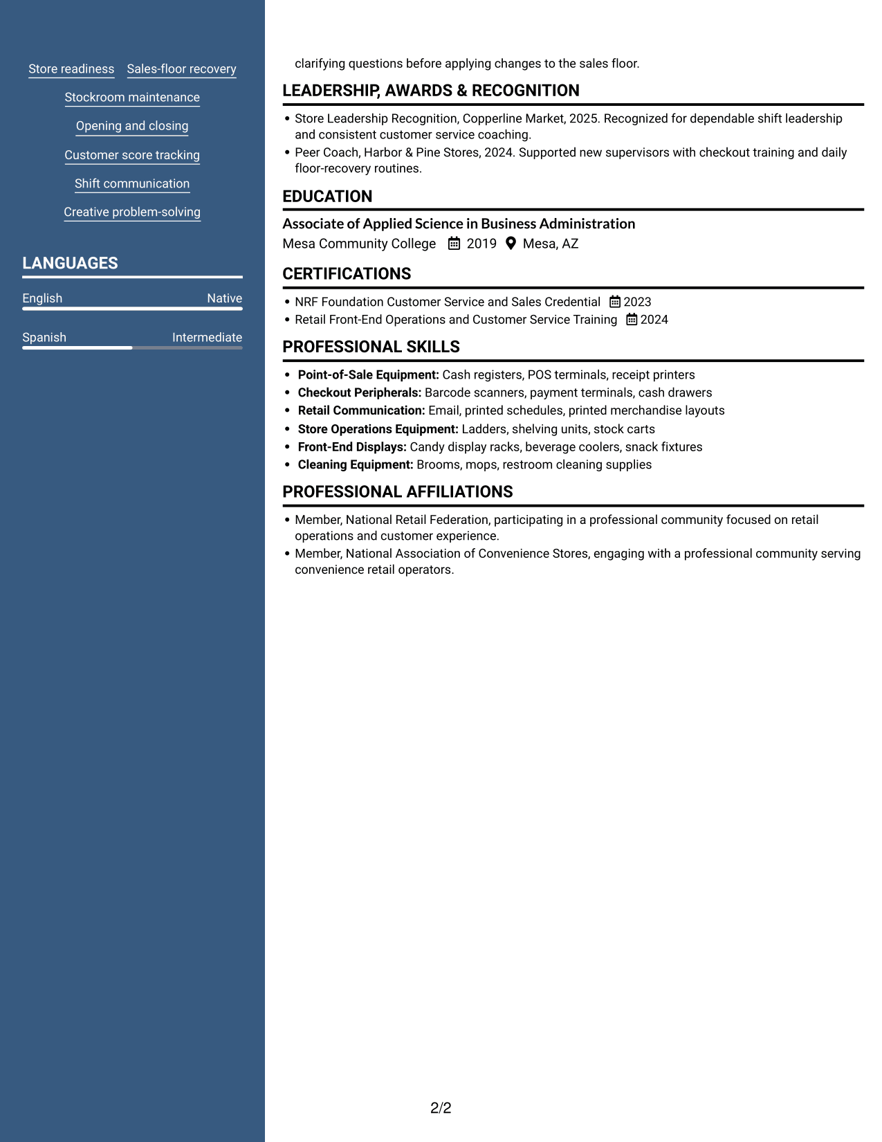 Resume example — page 2