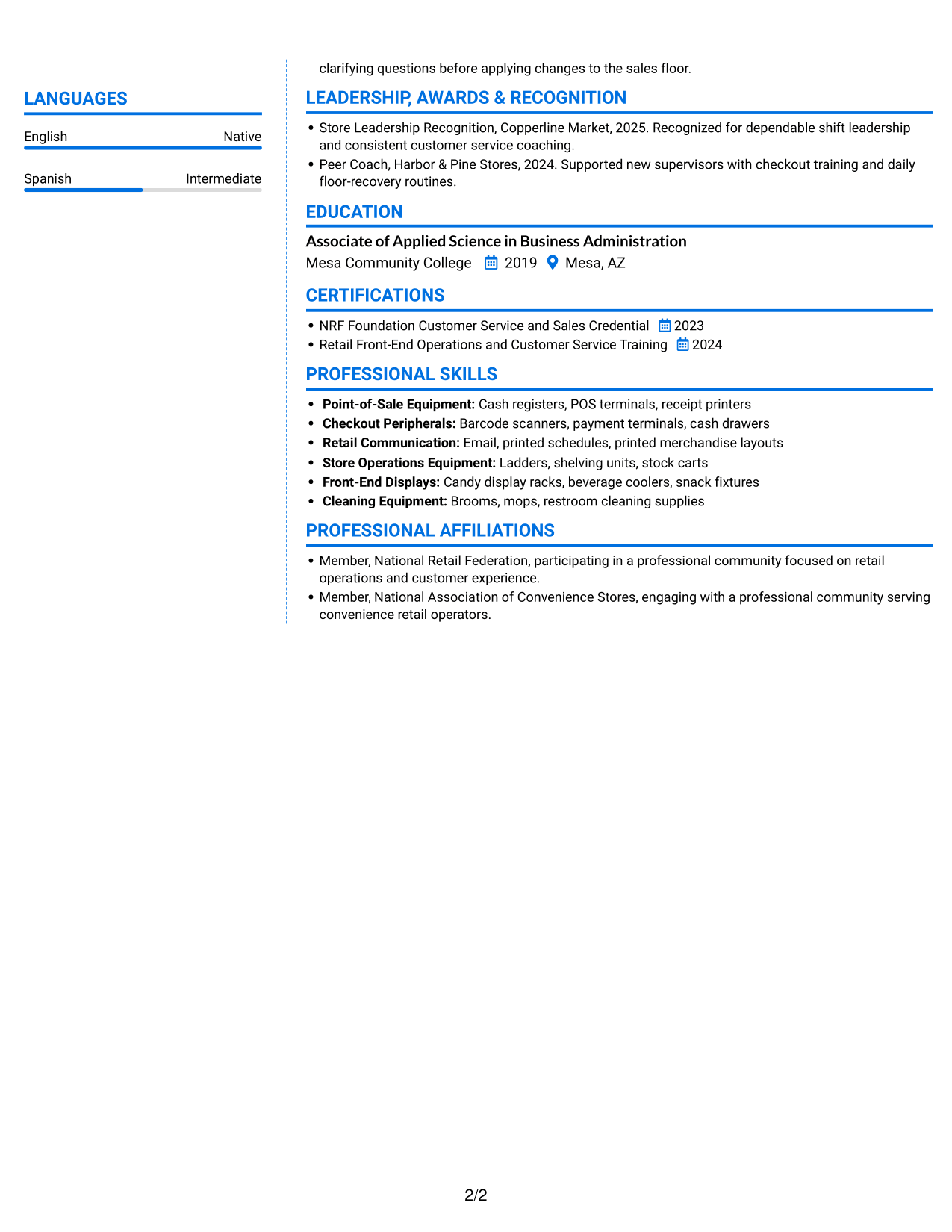 Resume example — page 2