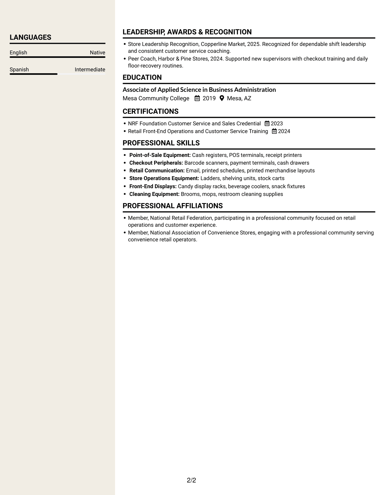 Resume example — page 2