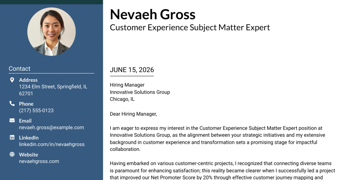 30+ Customer Experience Subject Matter Expert Cover Letter Templates with Example 2026