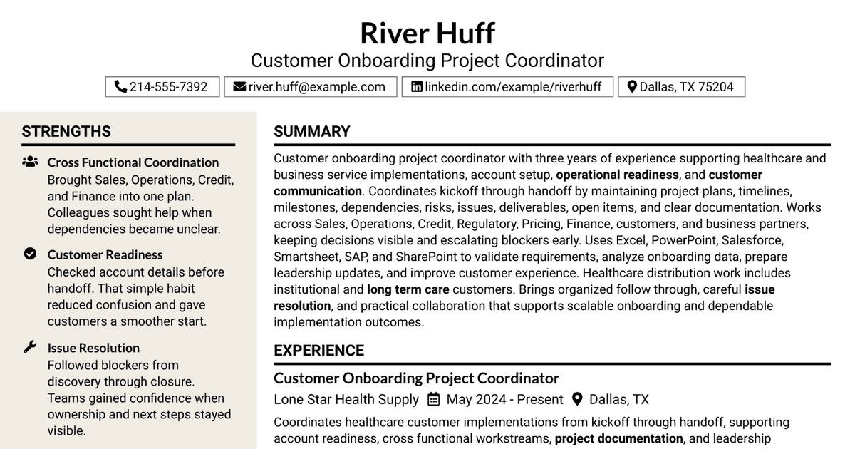 7 Customer Onboarding Project Coordinator Resume Templates with Example