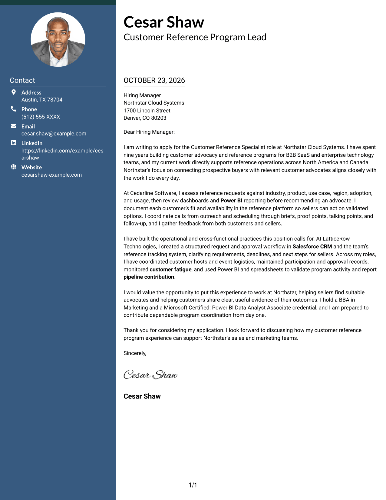 Cover letter example — page 1