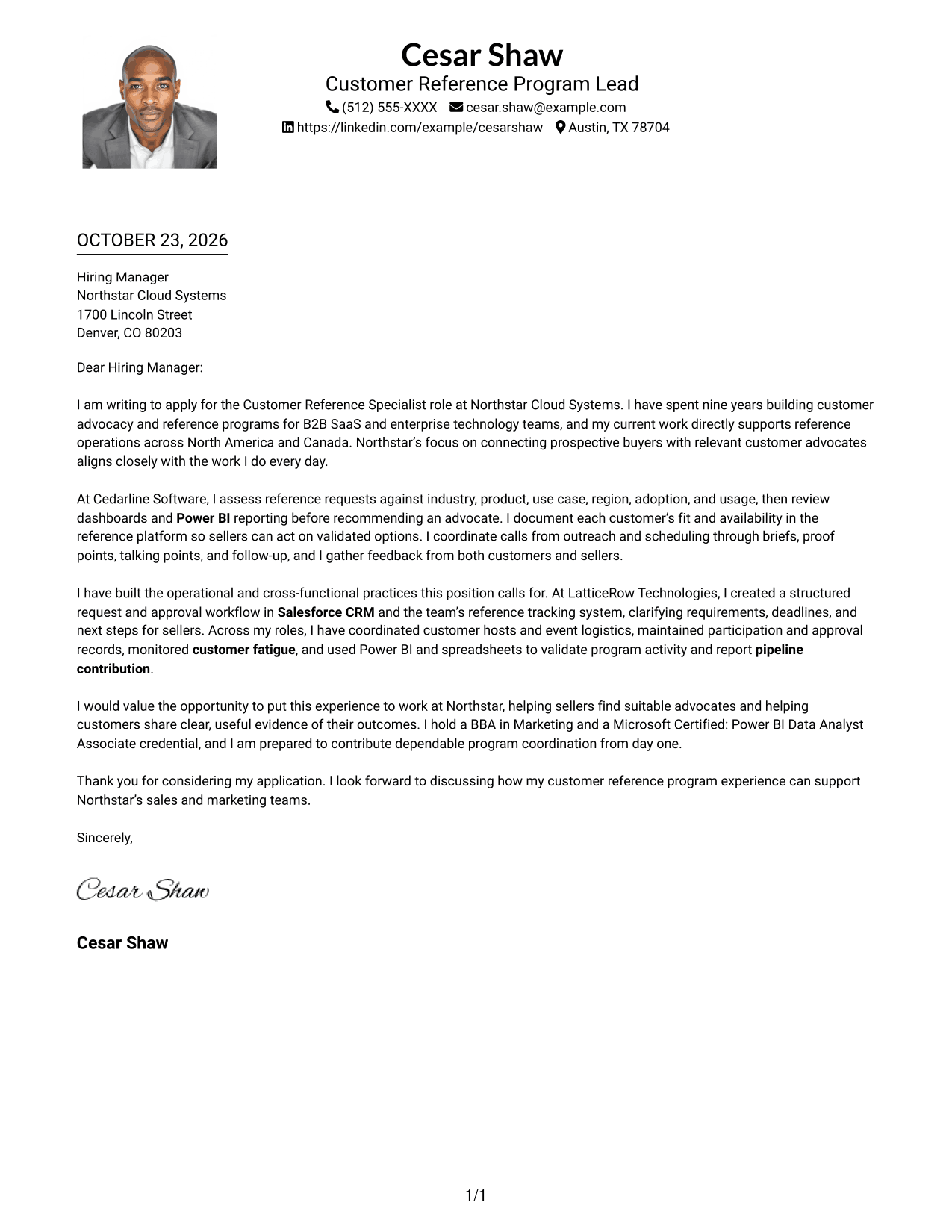 Cover letter example — page 1