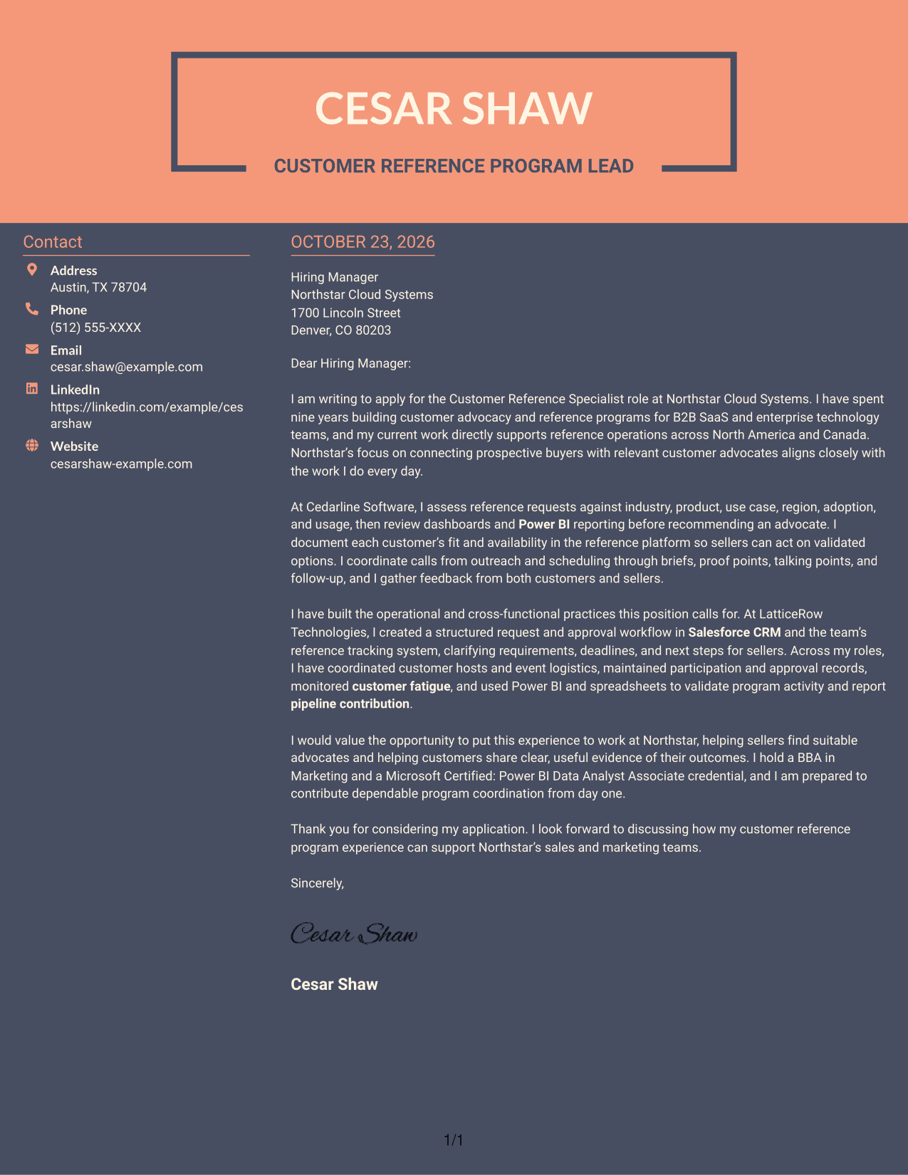 Cover letter example — page 1