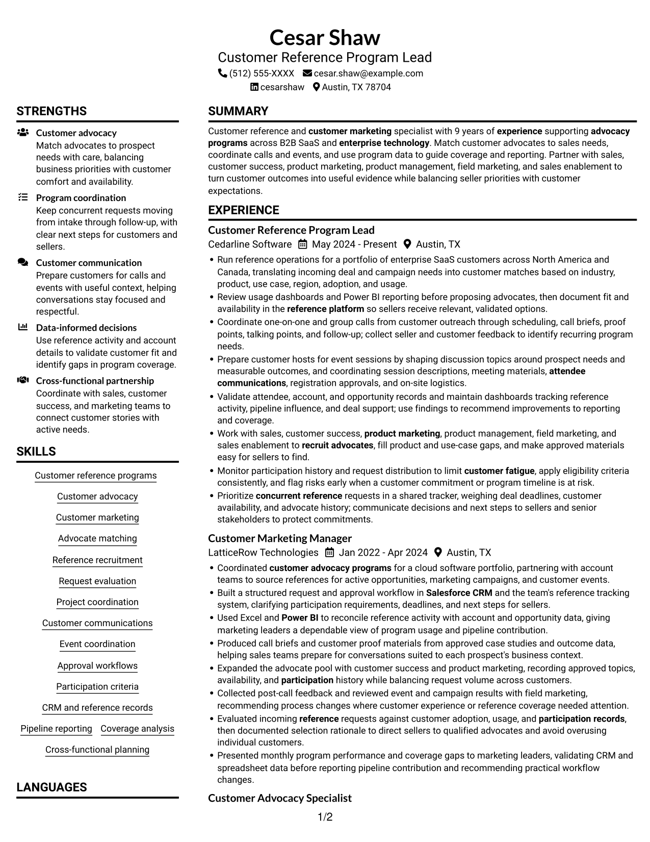 Resume example — page 1