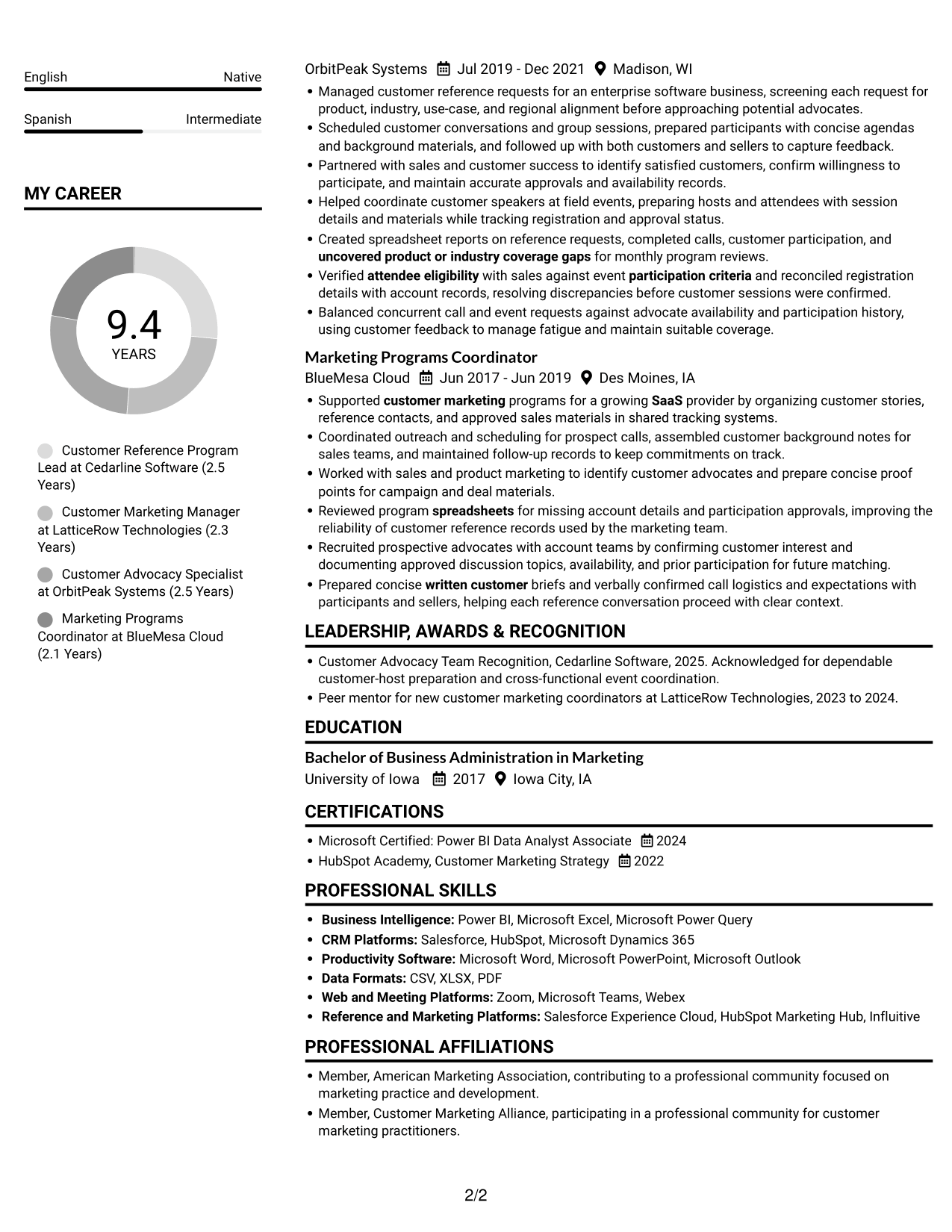 Resume example — page 2