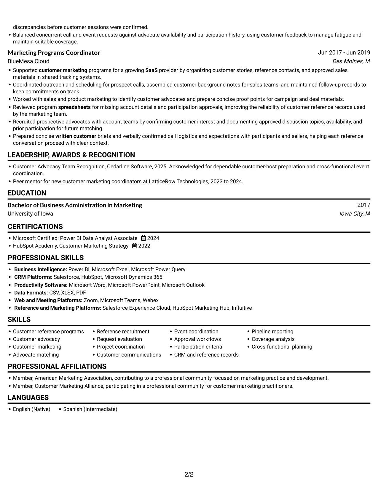 Resume example — page 2
