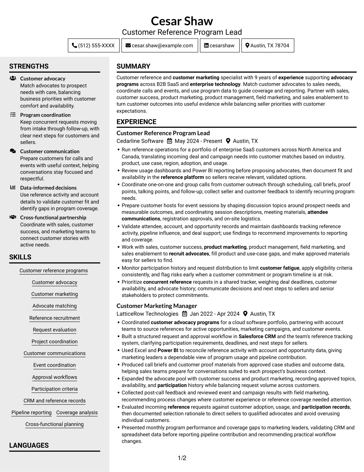 Resume example — page 1