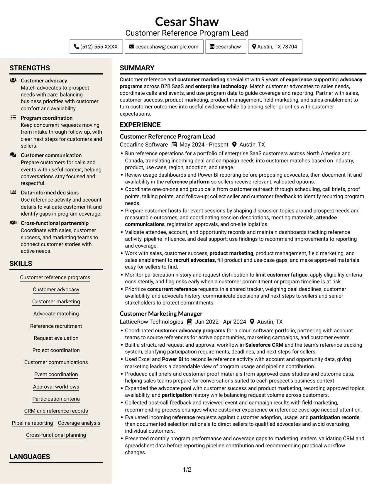 Resume example — page 1