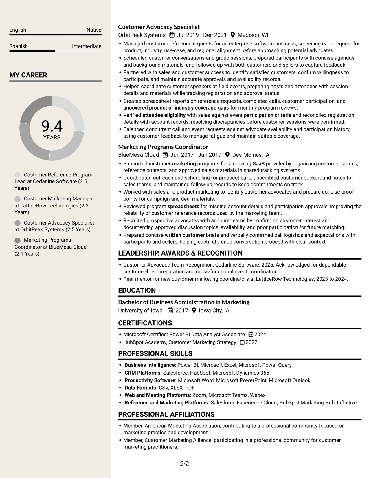 Resume example — page 2