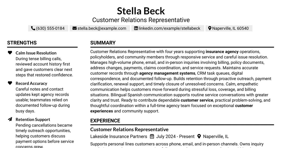 33 Customer Relations Representative Resume Templates with Example 2026 (ATS-Optimized)