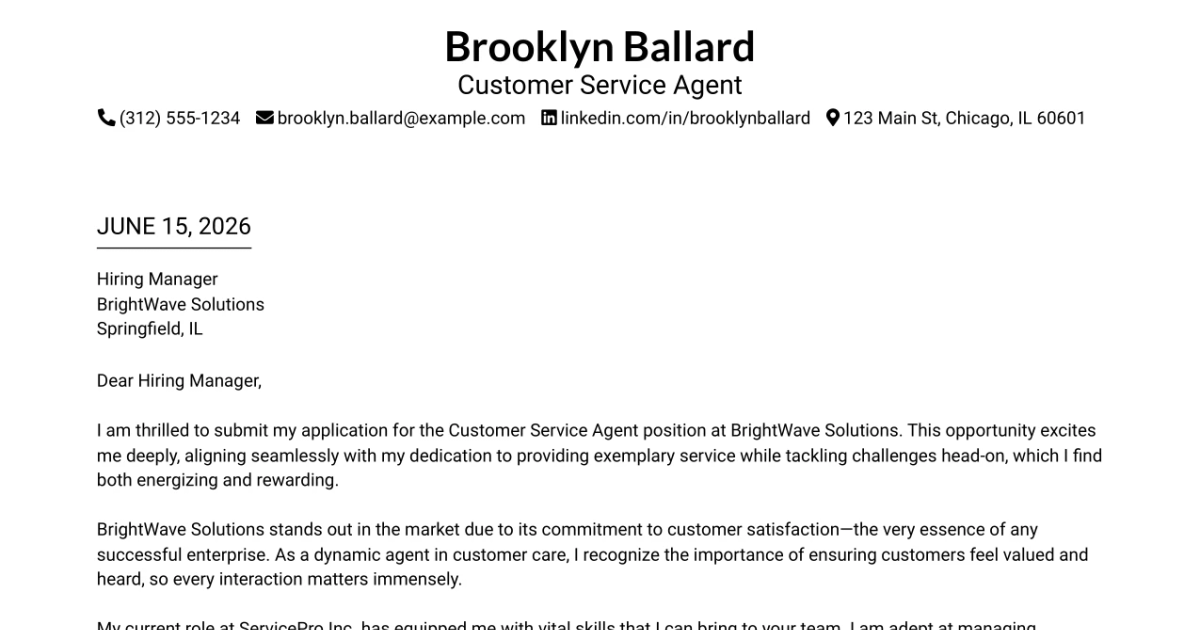 30+ Customer Service Agent Cover Letter Templates with Example 2026