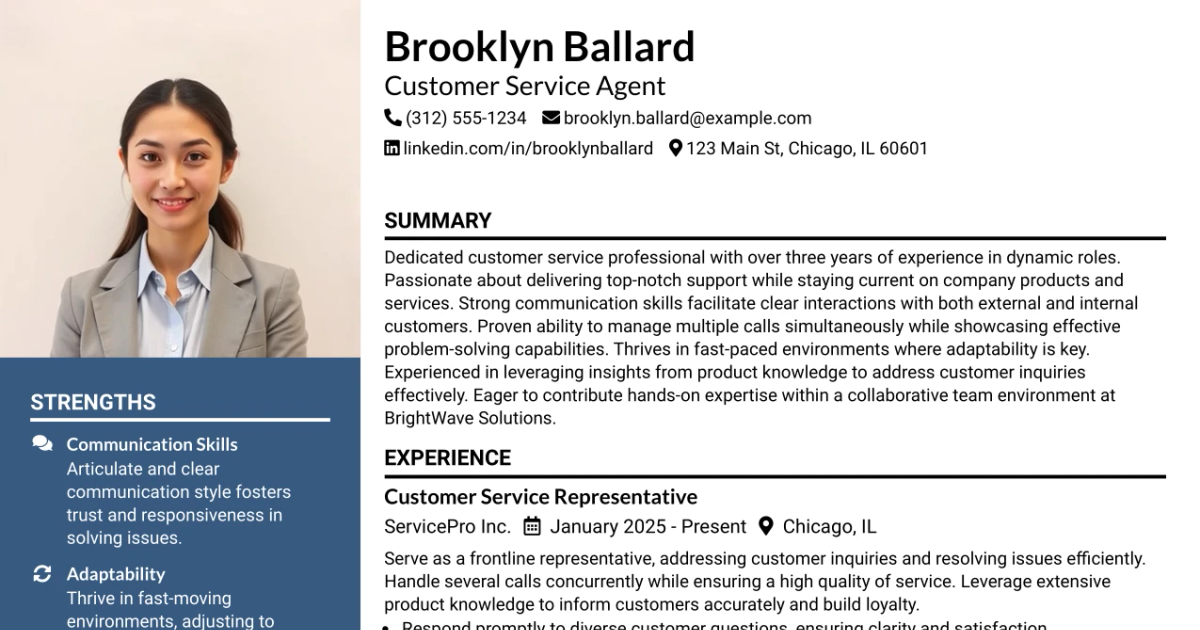 33 Customer Service Agent Resume Templates with Example 2026 (ATS-Optimized)