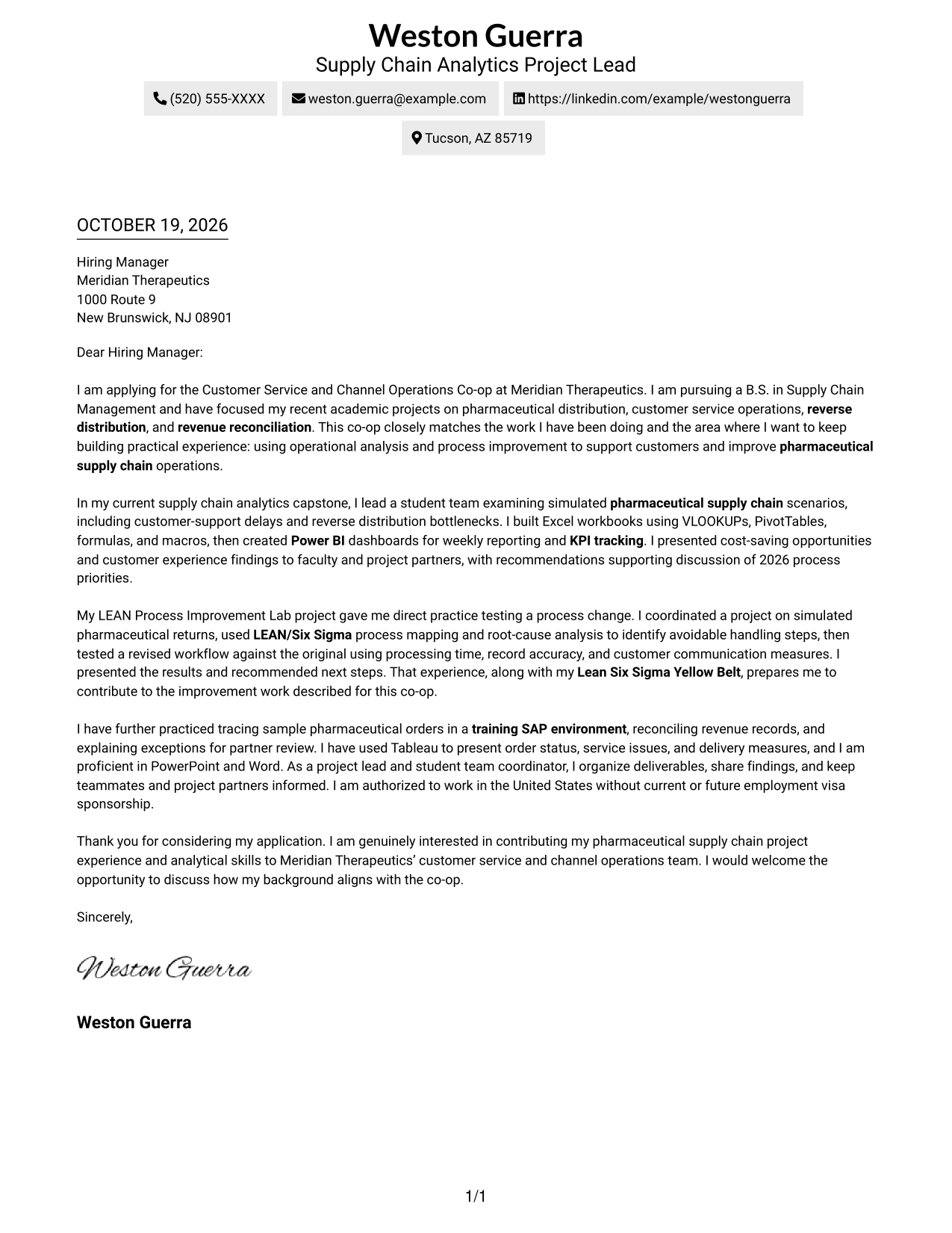 Cover letter example — page 1