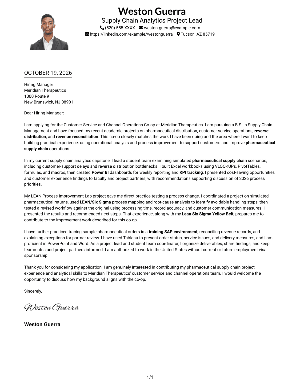 Cover letter example — page 1