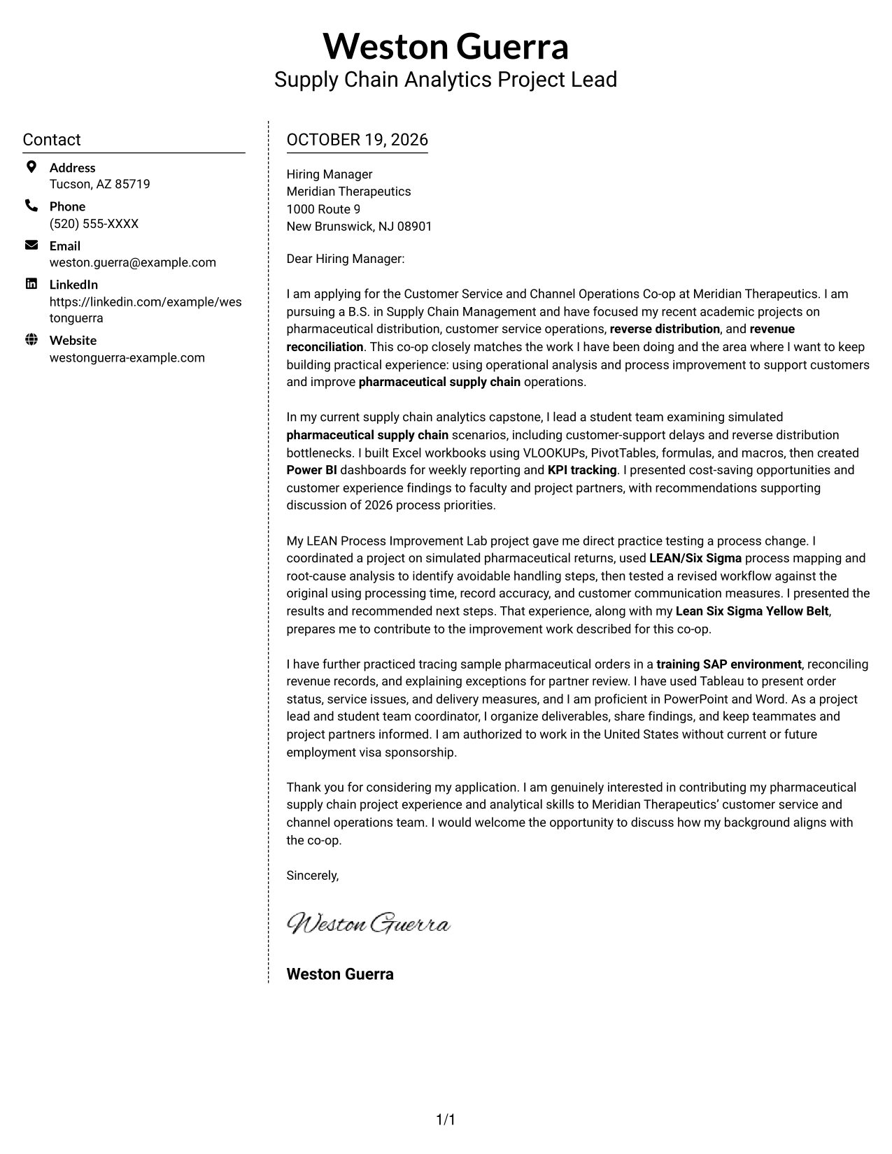 Cover letter example — page 1