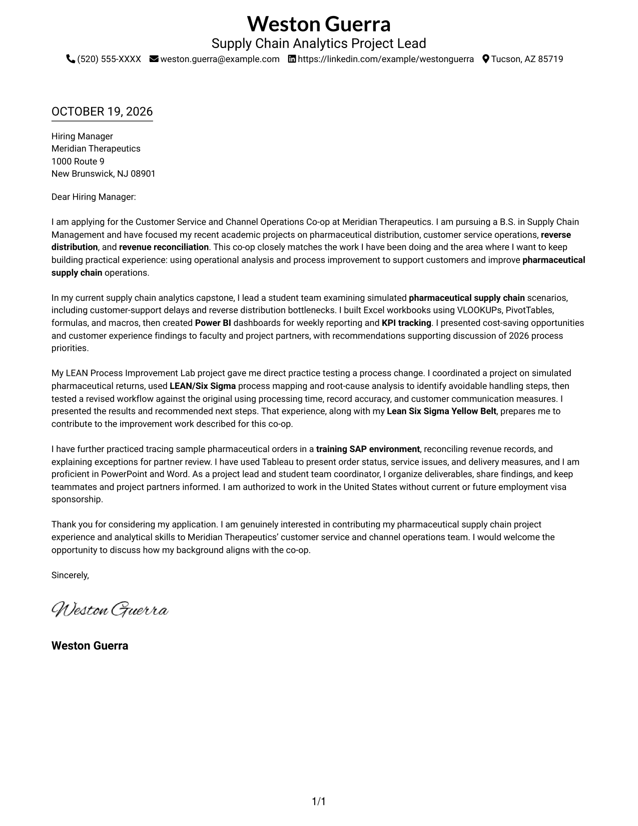 Cover letter example — page 1