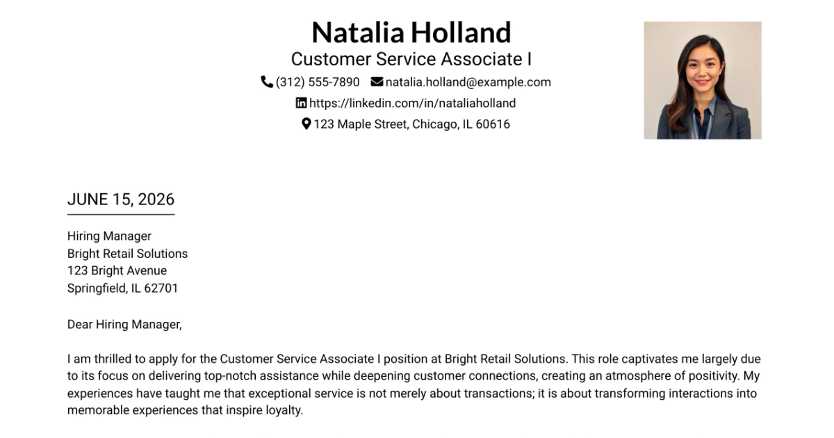30+ Customer Service Associate I Cover Letter Templates with Example 2026