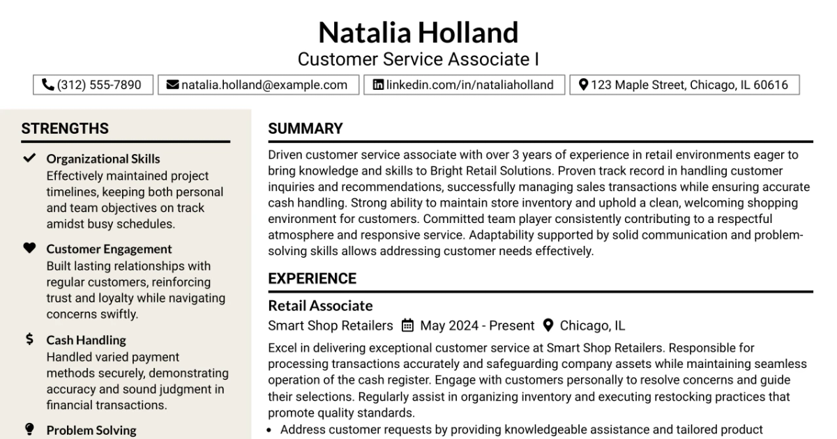33 Customer Service Associate I Resume Templates with Example 2026 (ATS-Optimized)