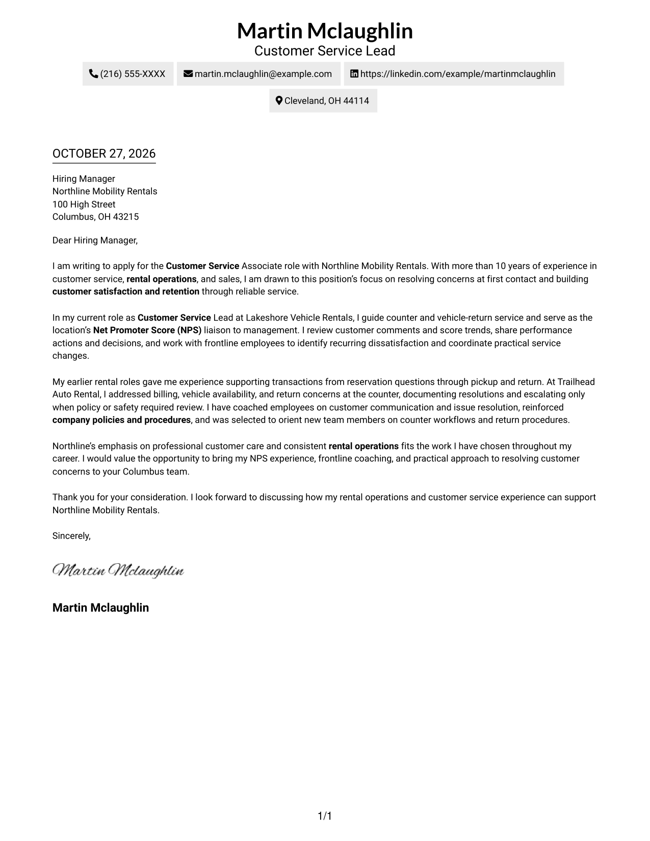Cover letter example — page 1