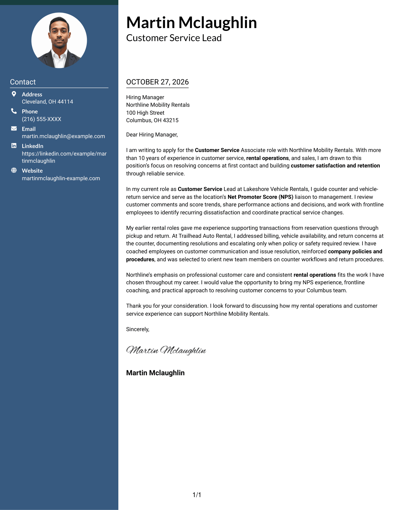 Cover letter example — page 1