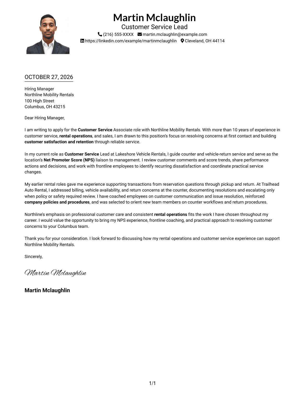 Cover letter example — page 1