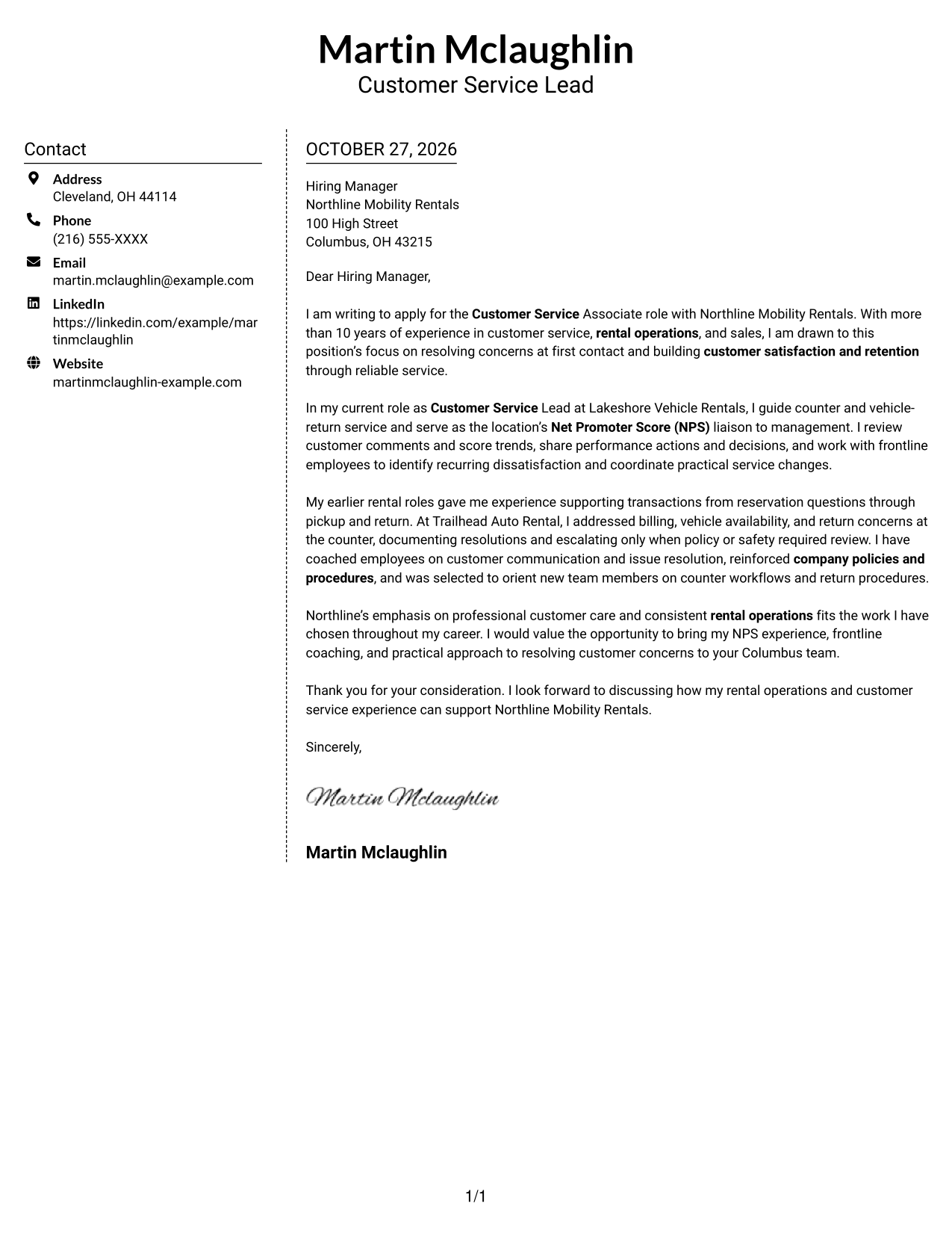 Cover letter example — page 1