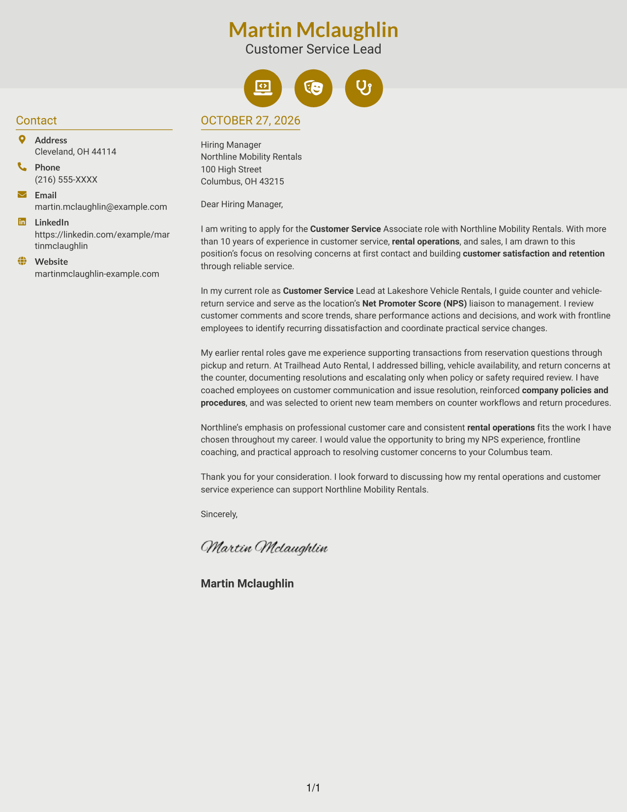 Cover letter example — page 1