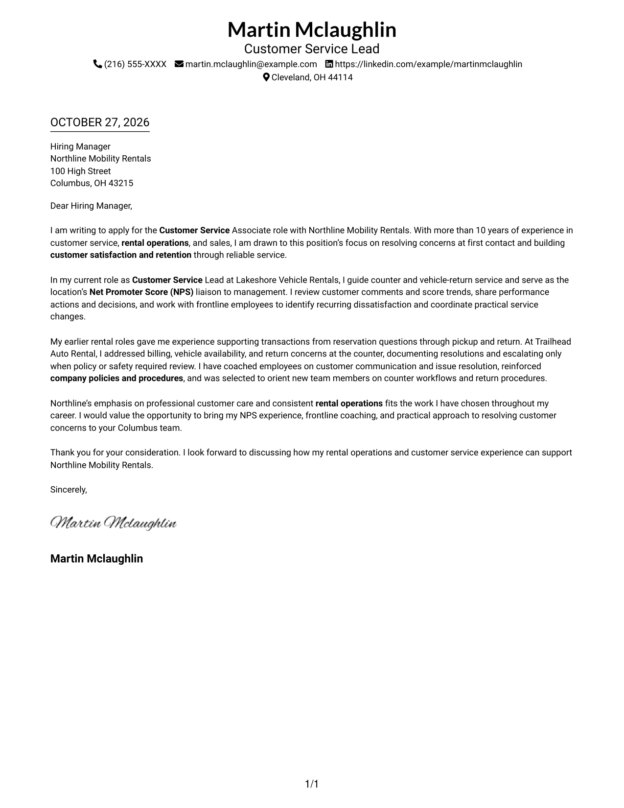 Cover letter example — page 1