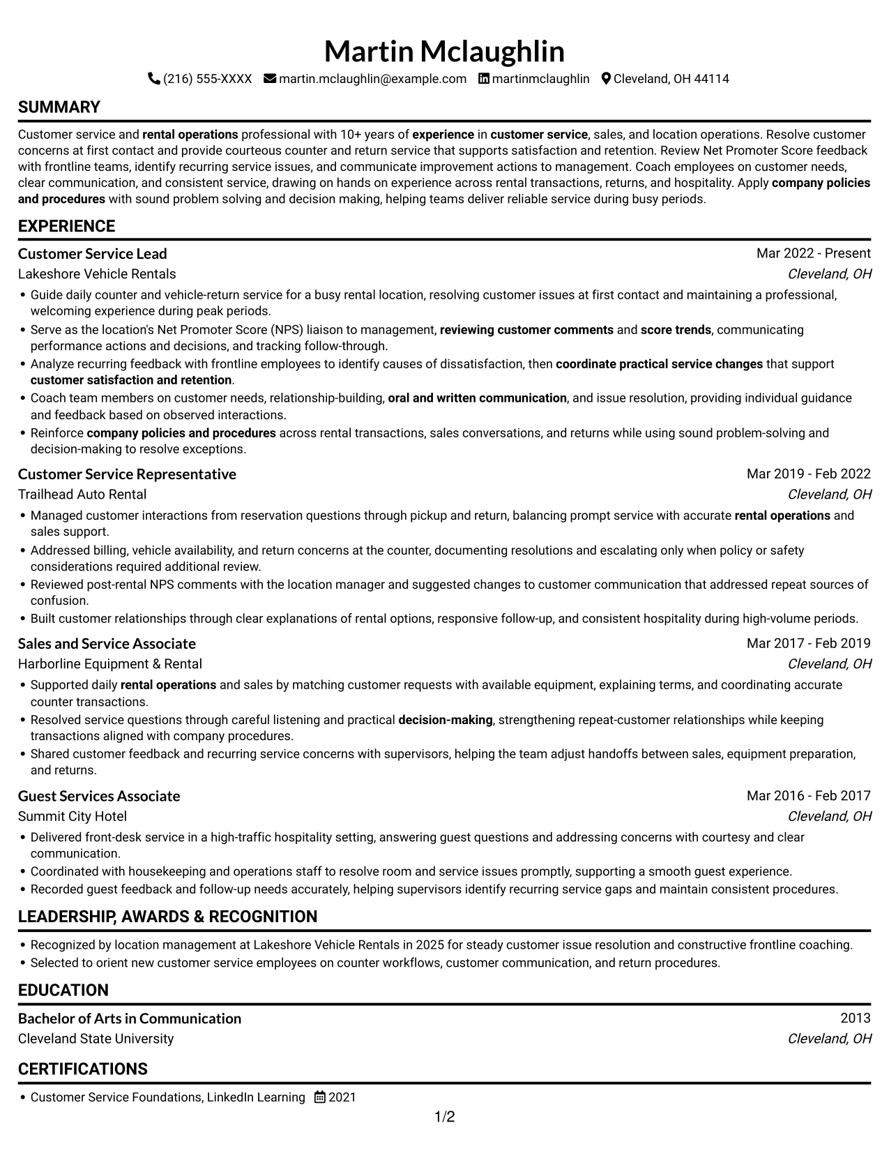 Resume example — page 1