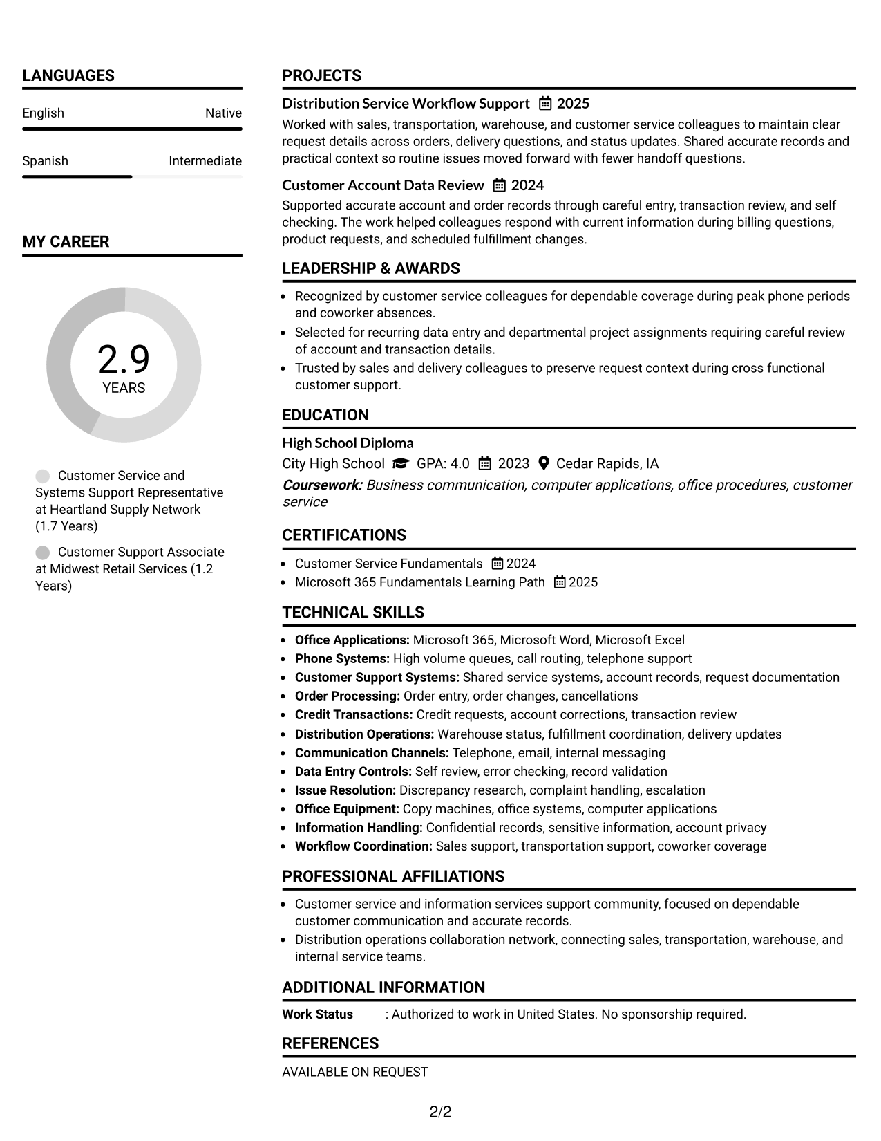 Resume Example Page 2