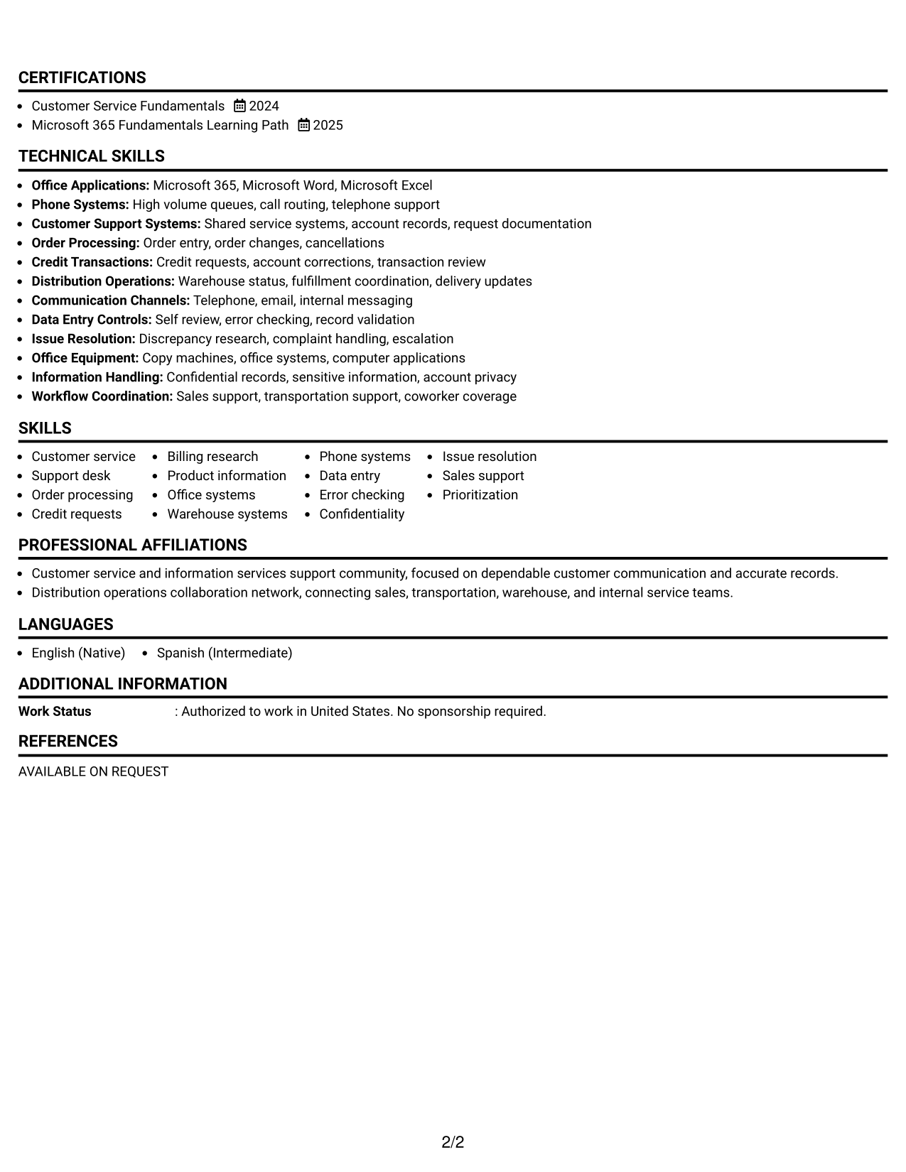 Resume Example Page 2