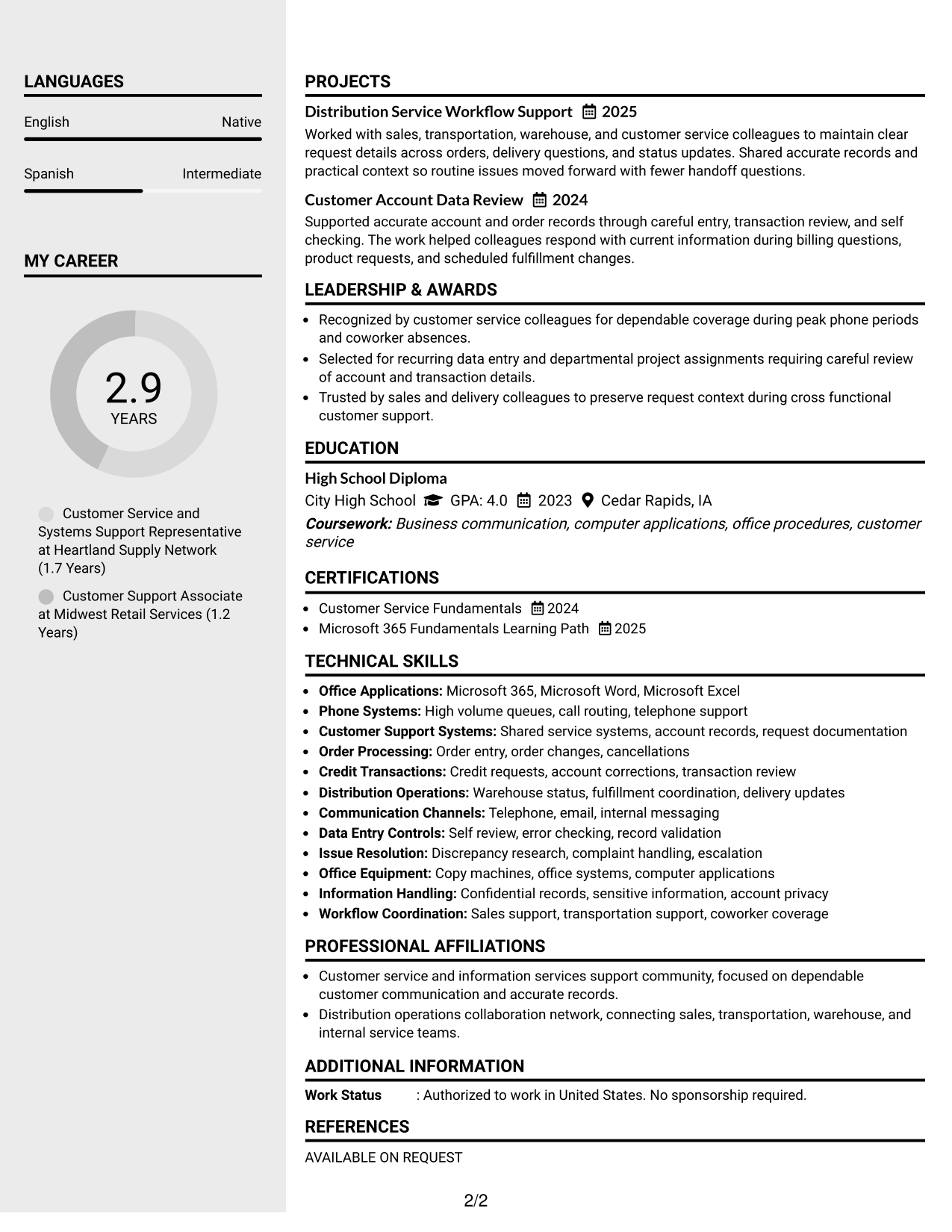 Resume Example Page 2