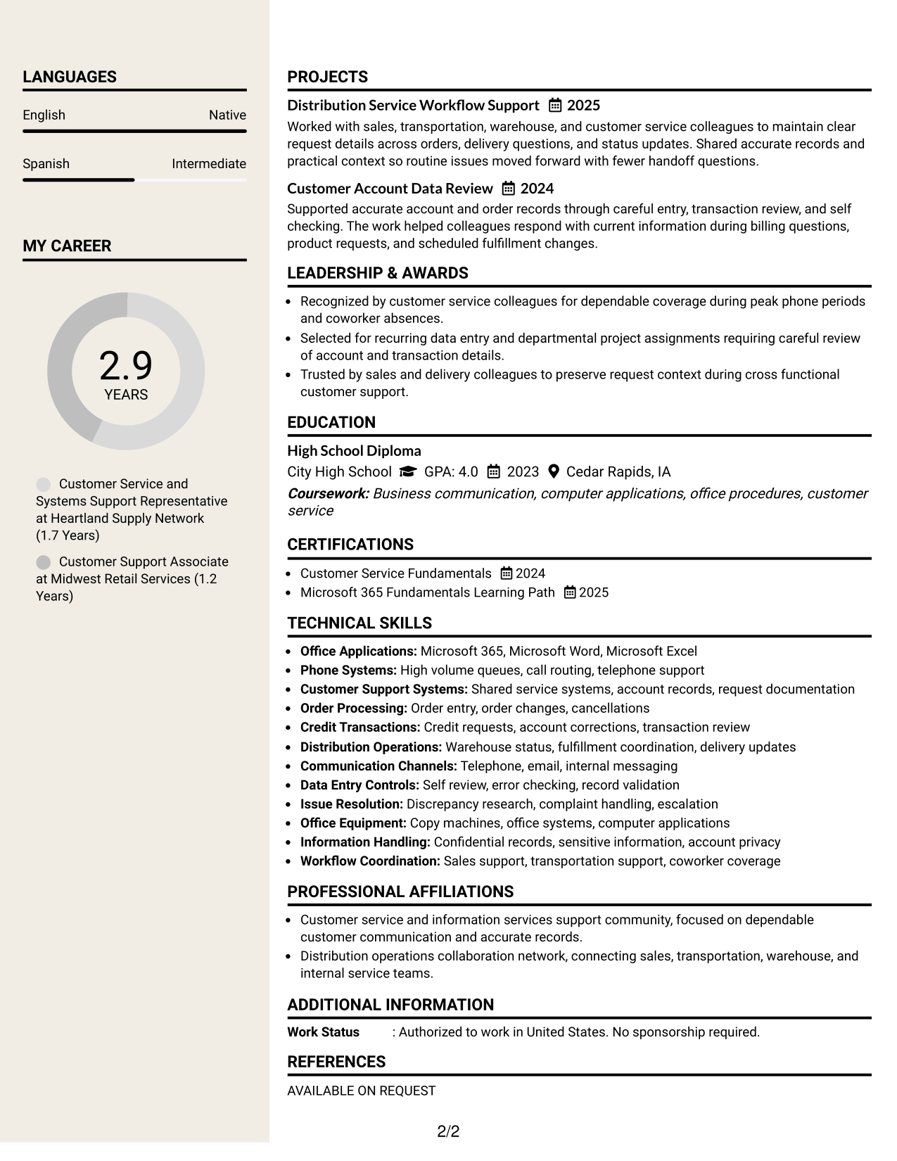 Resume Example Page 2
