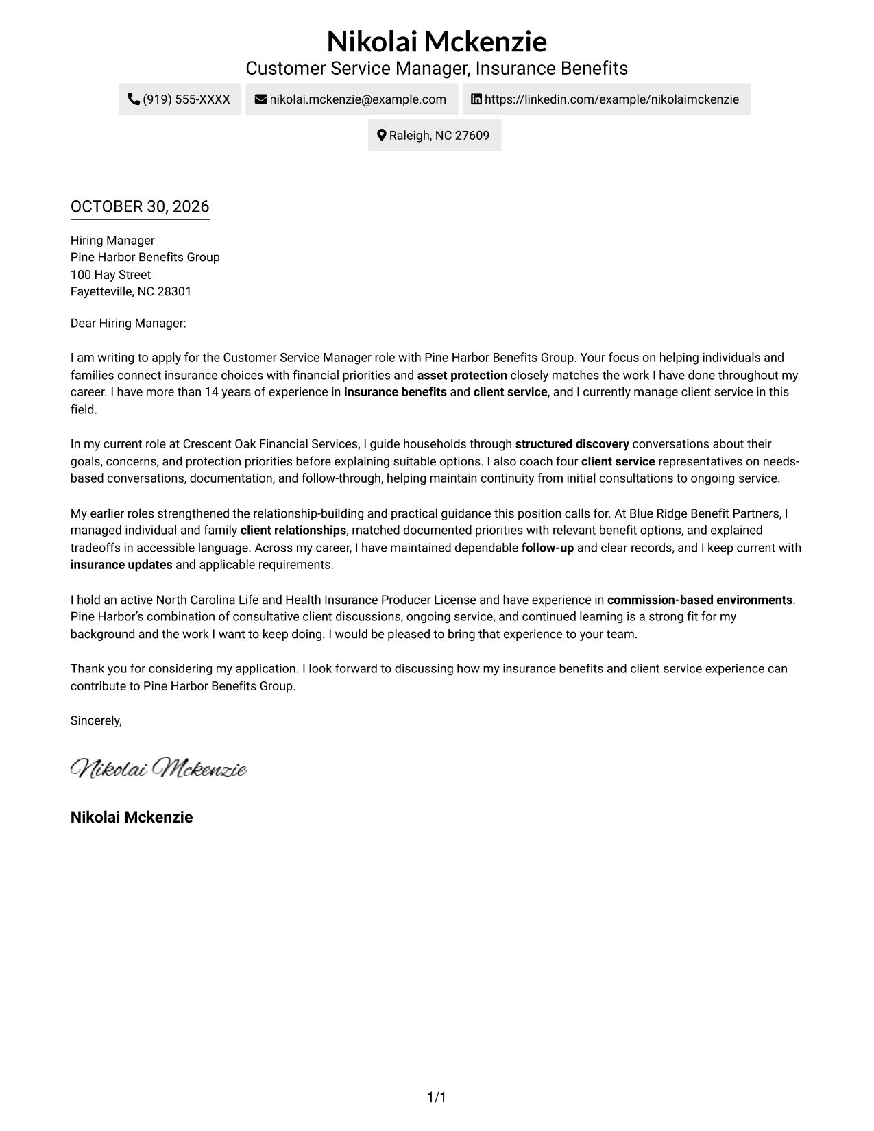 Cover letter example — page 1