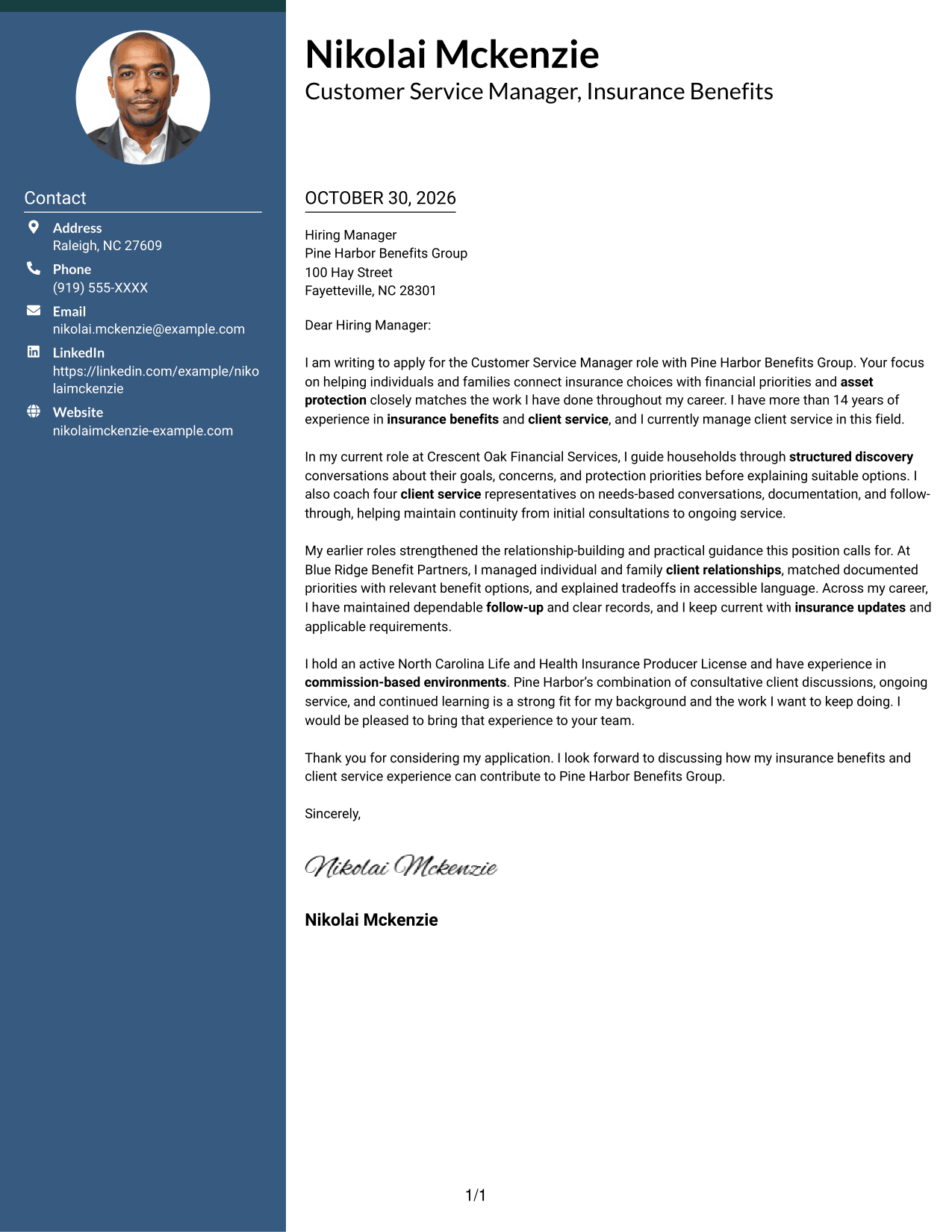 Cover letter example — page 1