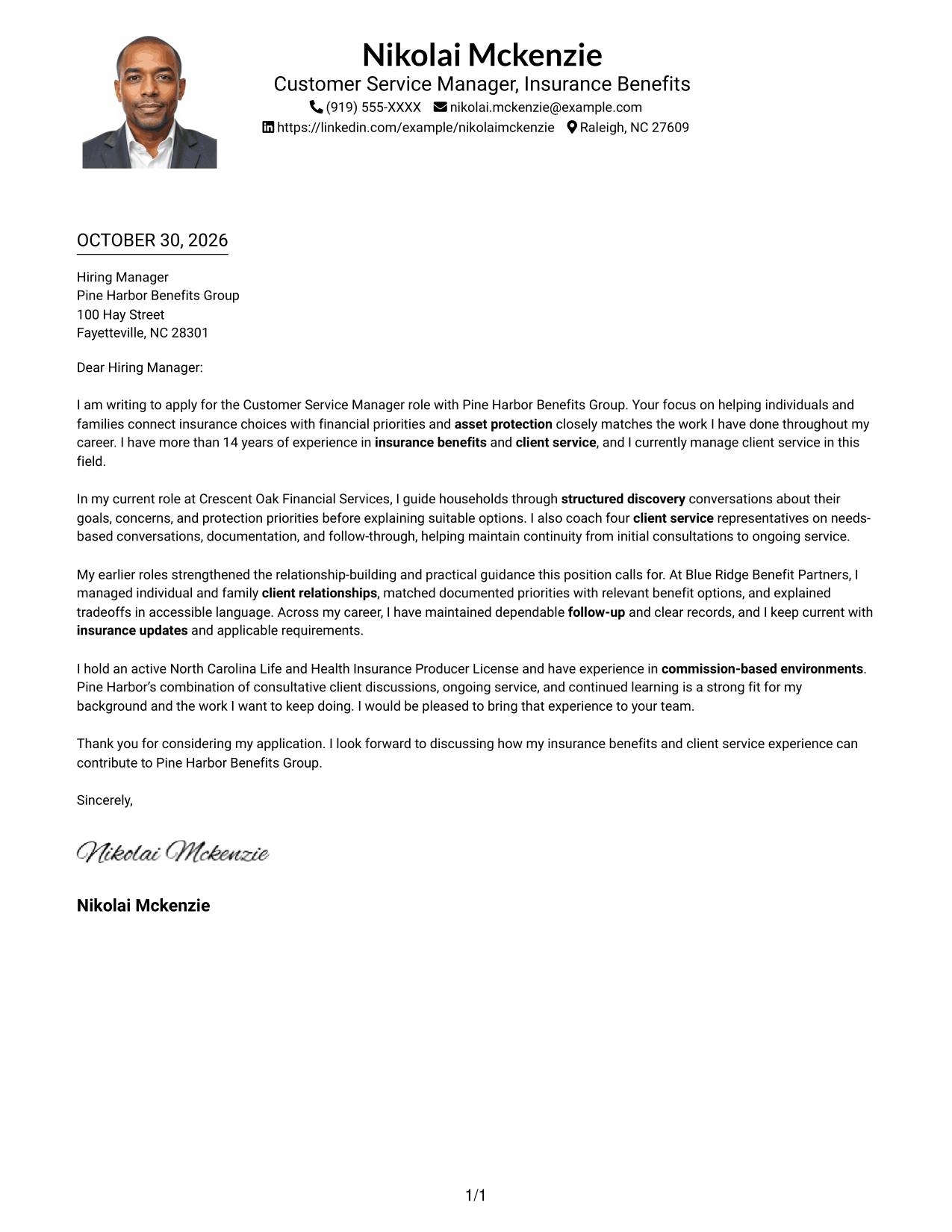 Cover letter example — page 1