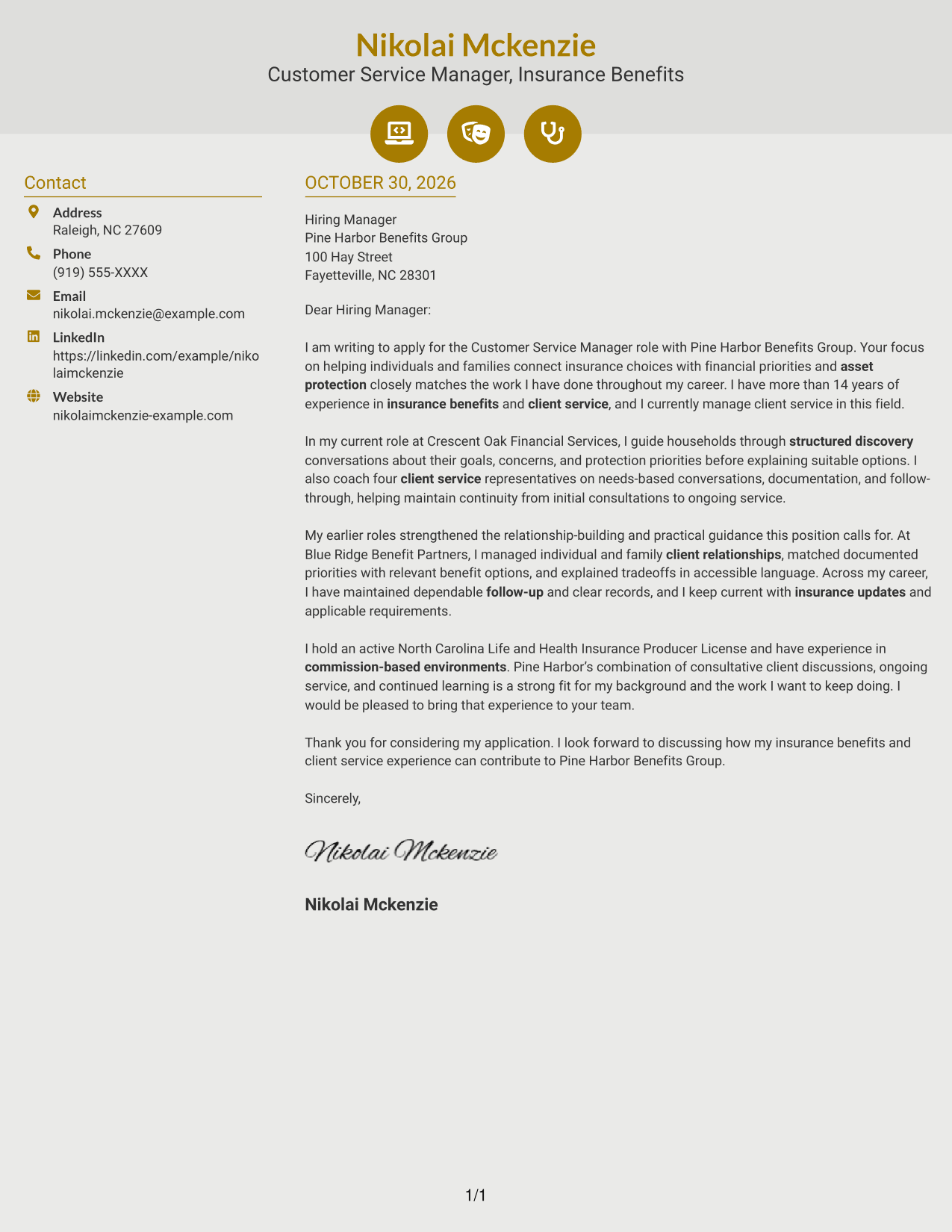 Cover letter example — page 1