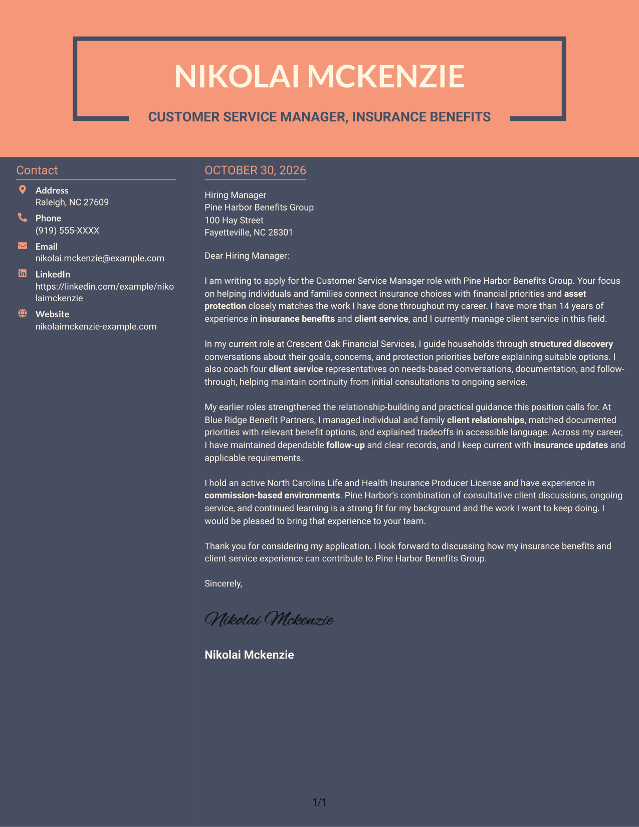Cover letter example — page 1