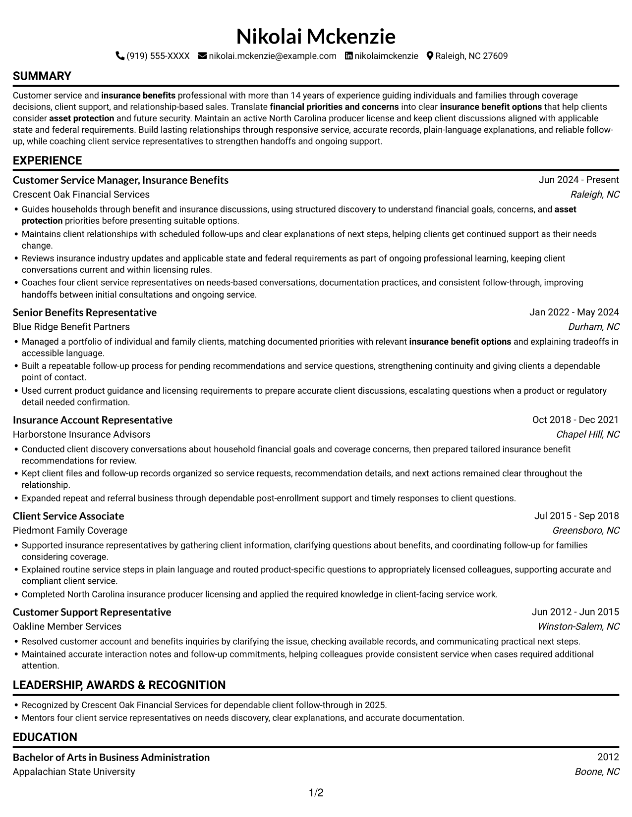 Resume example — page 1
