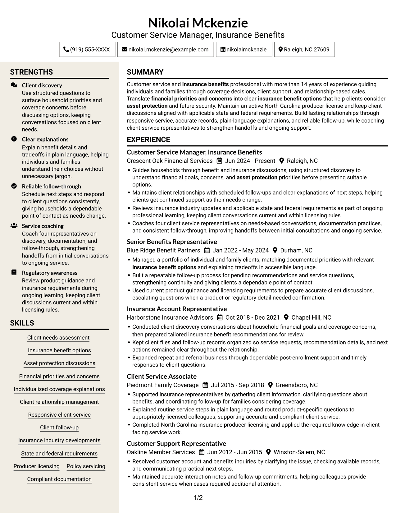 Resume example — page 1