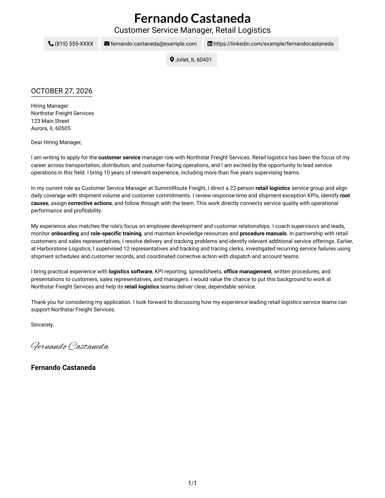 Cover letter example — page 1