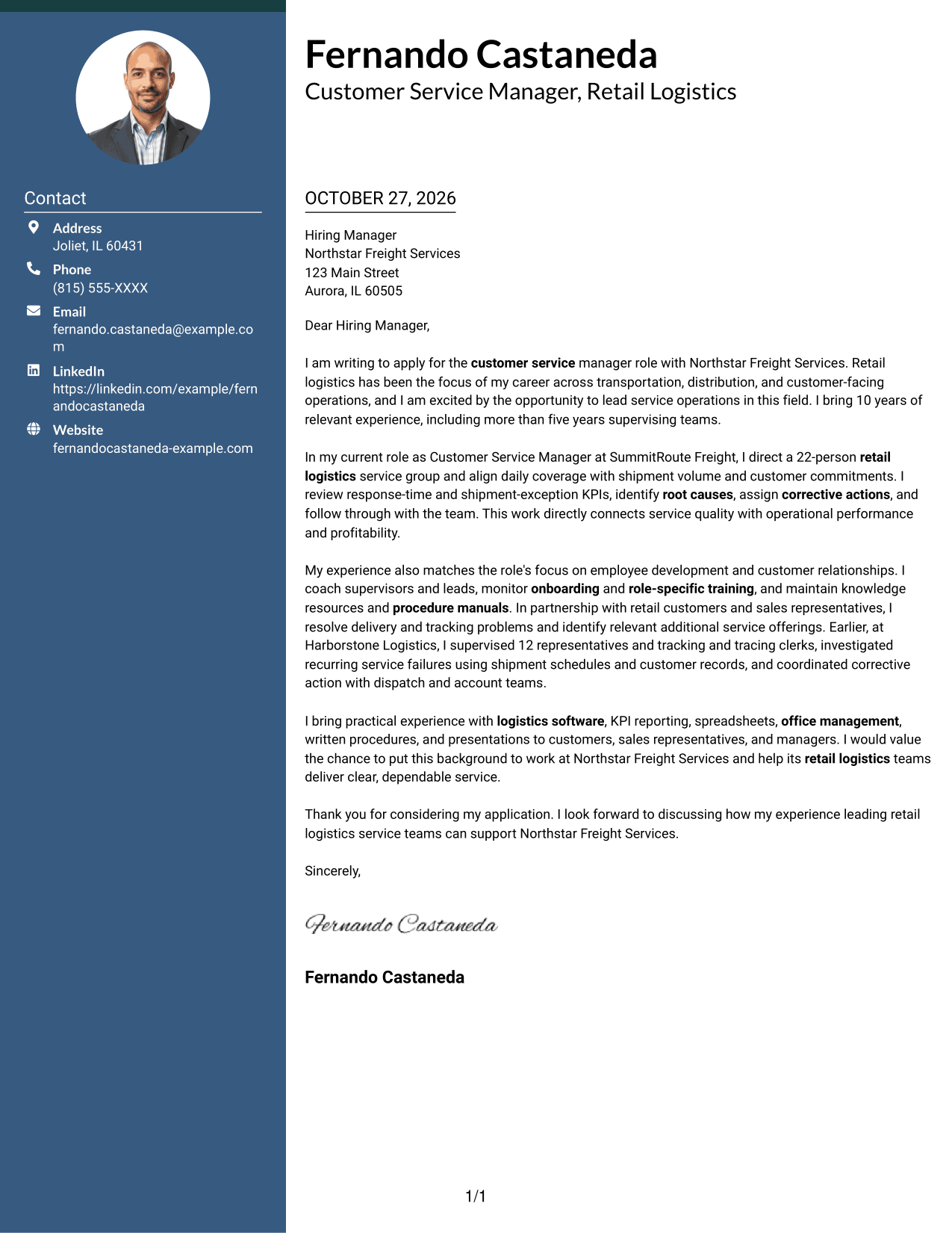 Cover letter example — page 1