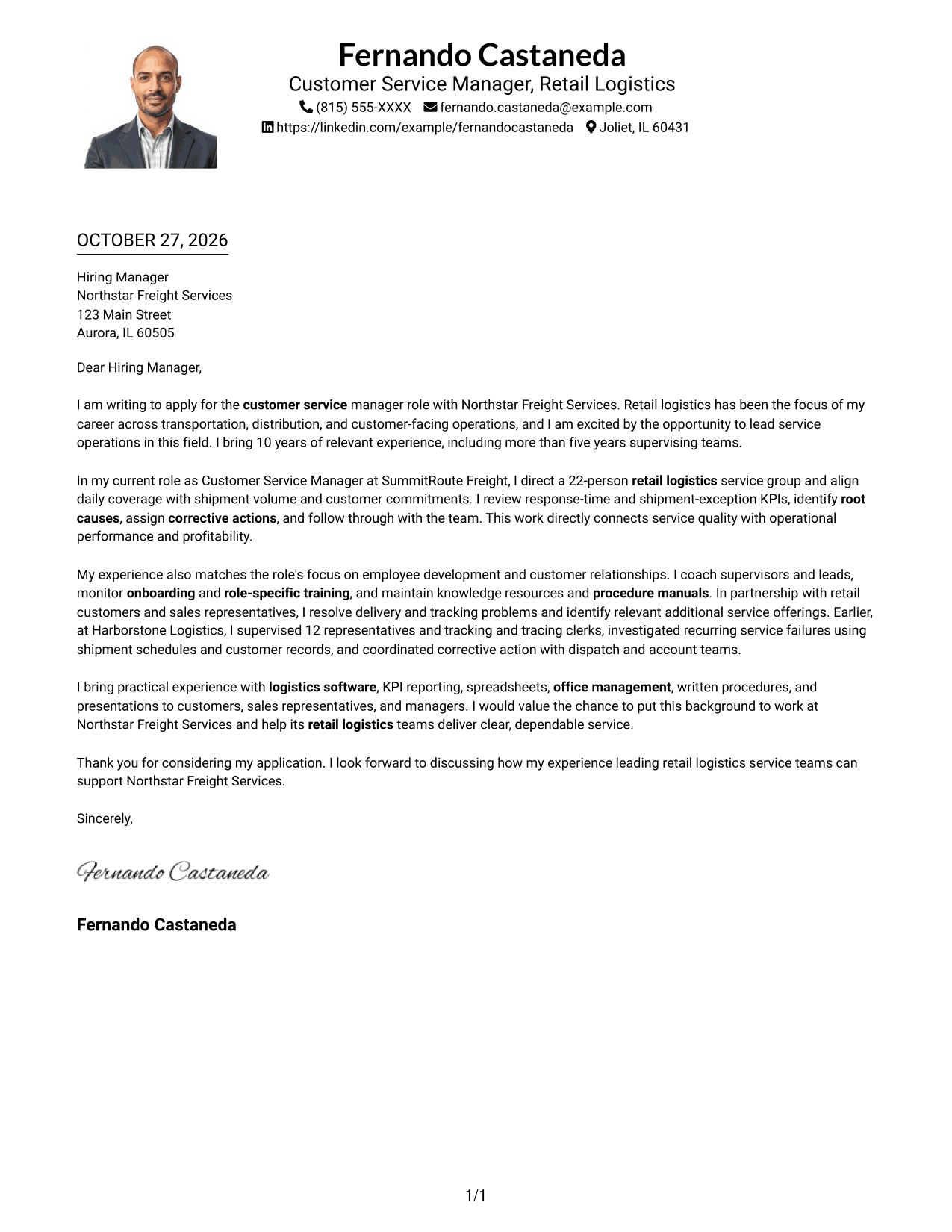 Cover letter example — page 1